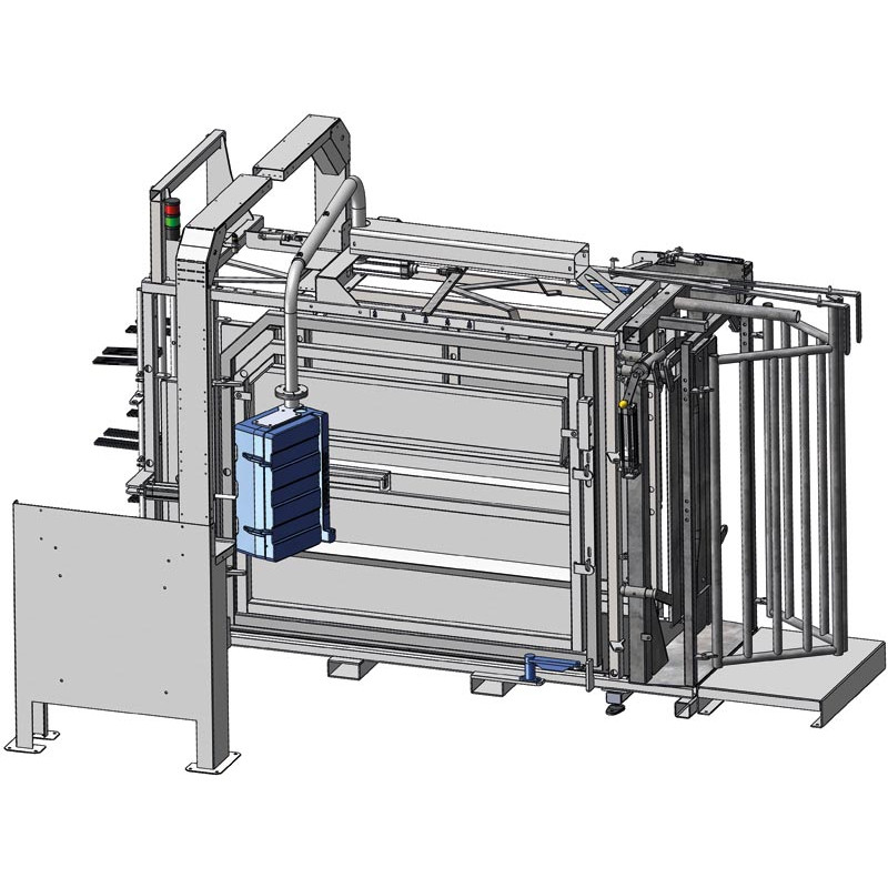 Fang- und Behandlungsstand LVAPI - Verblechte Panels - Breitenverstellbare Seiten - verblechte seitliche Panels, öffnend.