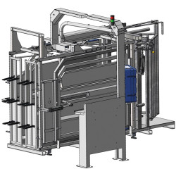 Fang- und Behandlungsstand LVAPI - Verblechte Panels - Breitenverstellbare Seiten - verblechte seitliche Panels, öffnend.