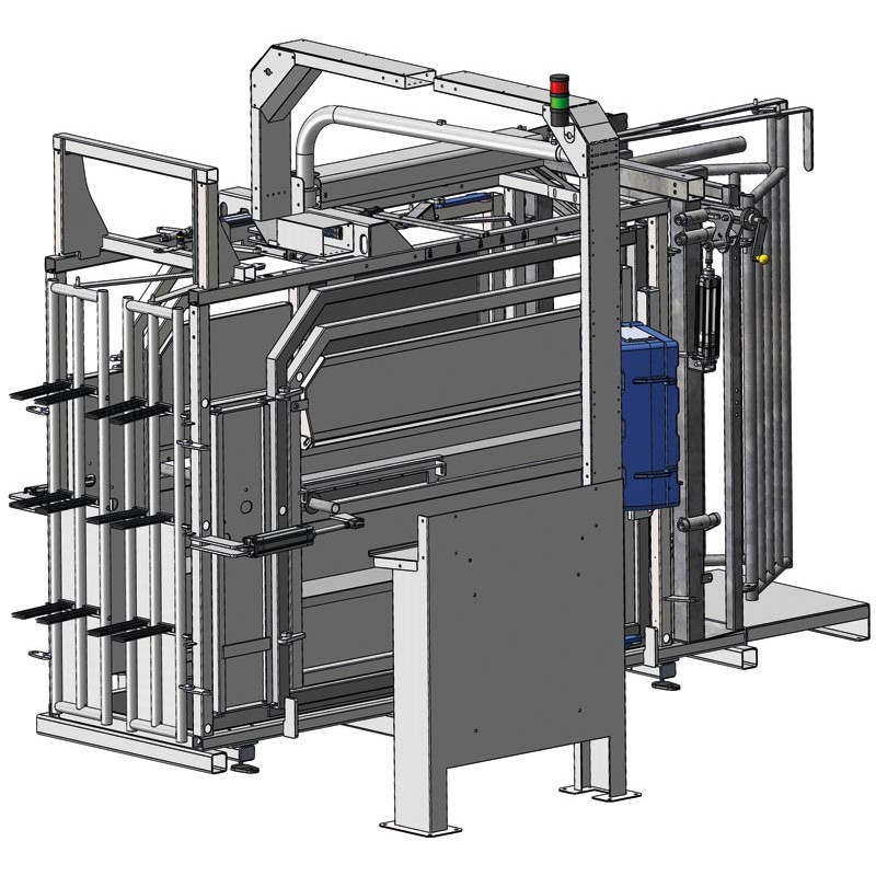 Fang- und Behandlungsstand LVAPI - Verblechte Panels - Breitenverstellbare Seiten - verblechte seitliche Panels, öffnend.
