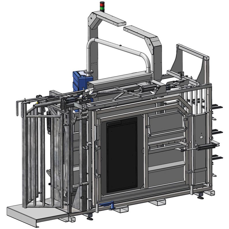 Fang- und Behandlungsstand LVAPI - Verblechte Panels - Breitenverstellbare Seiten - verblechte seitliche Panels, öffnend.